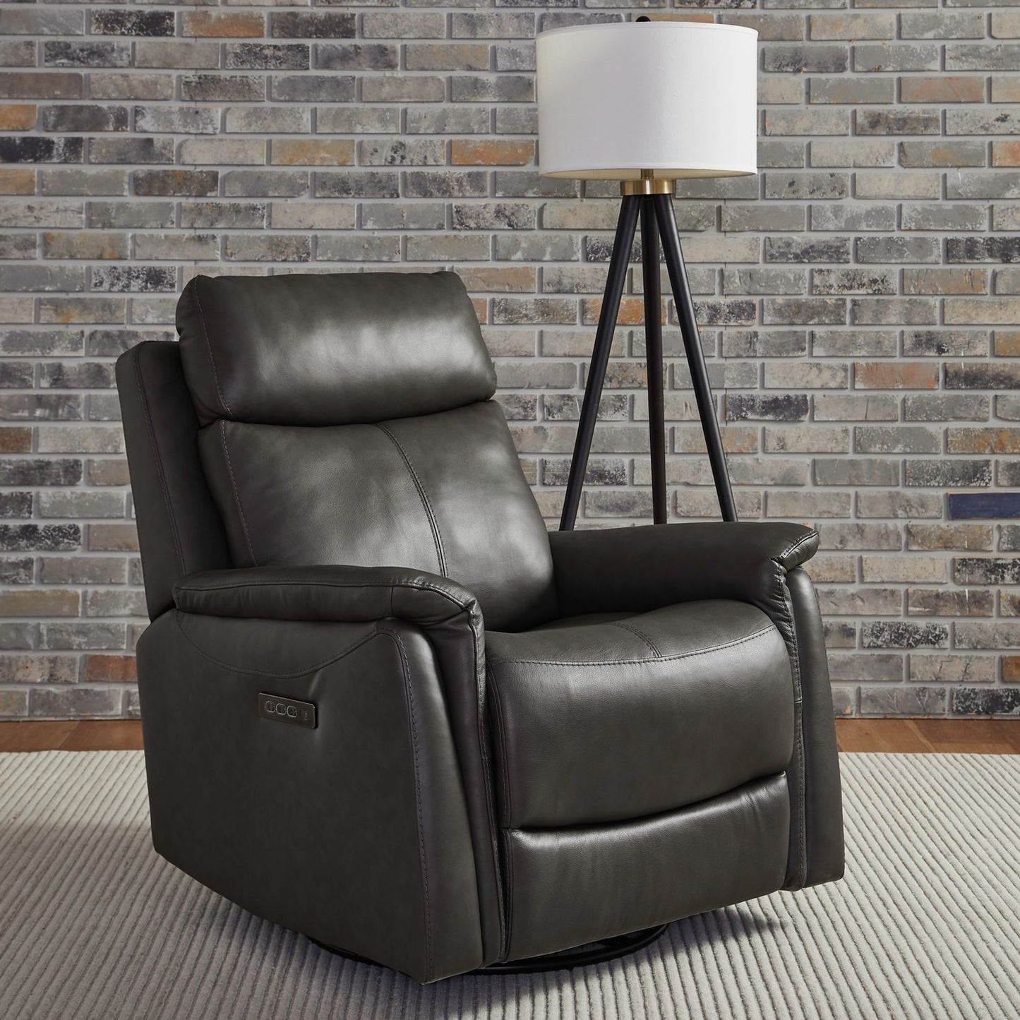 Rowland Charcoal Triple Power Recliner W/ Swivel