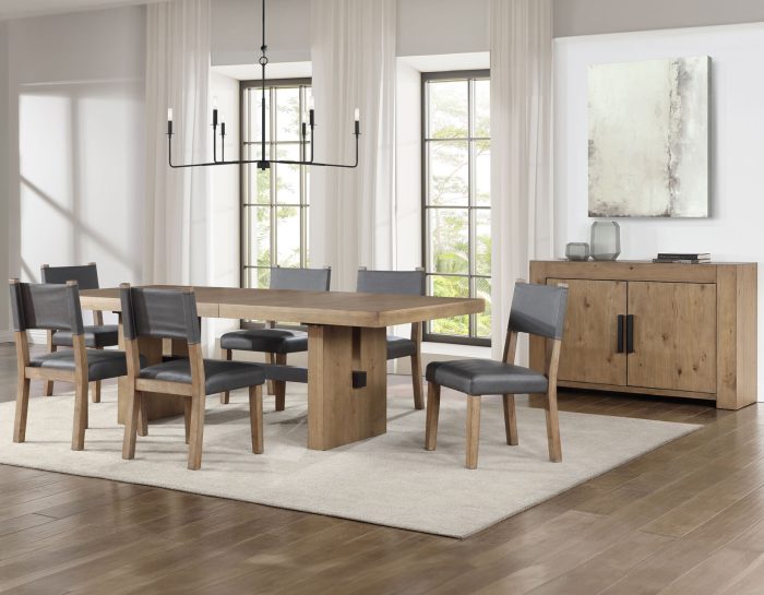 Aubrey Waxed Driftwood Dining Table & Chairs (78-96" Table Top w/18-inch Leaf)