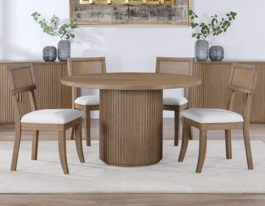 Colvin 52-inch Round Dining Table & Chairs, Brown