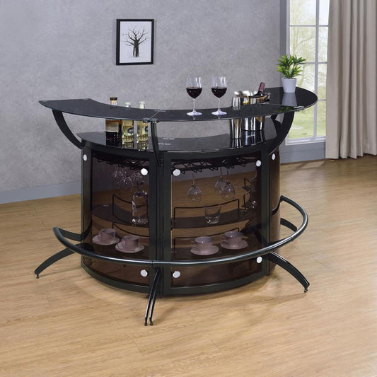 Dallas 2-shelf Curved Home Bar Smoke and Black Glass