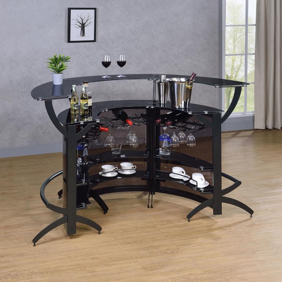 Dallas 2-shelf Curved Home Bar Smoke and Black Glass
