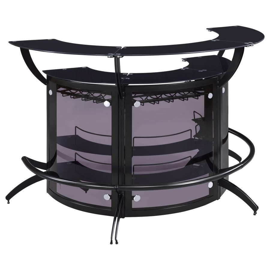 Dallas 2-shelf Curved Home Bar Smoke and Black Glass