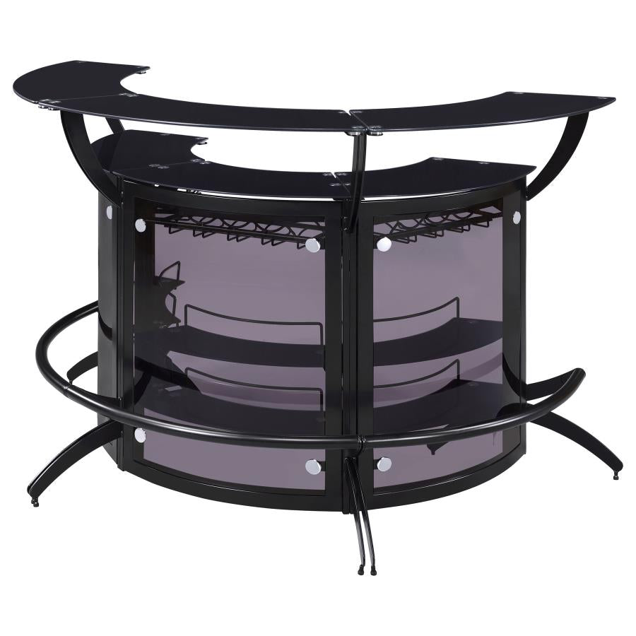 Dallas 2-shelf Curved Home Bar Smoke and Black Glass