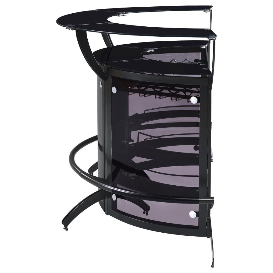 Dallas 2-shelf Curved Home Bar Smoke and Black Glass