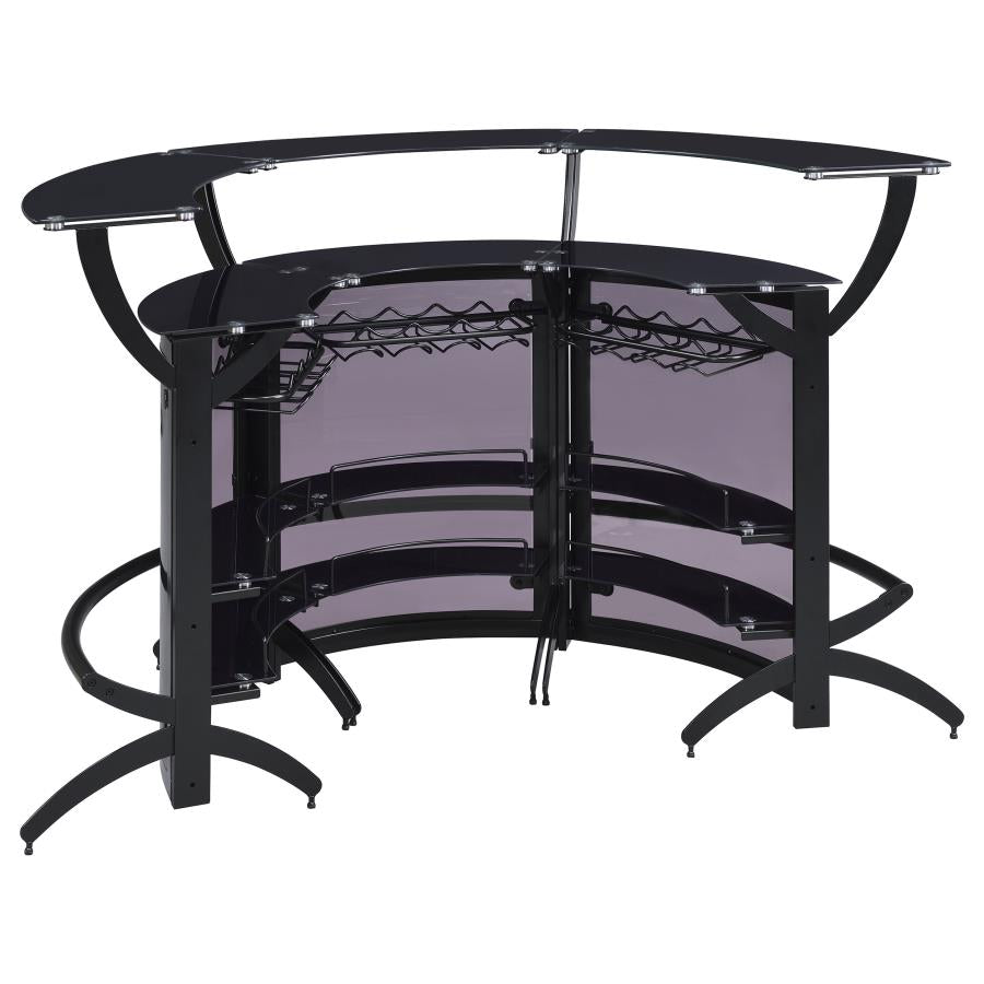Dallas 2-shelf Curved Home Bar Smoke and Black Glass