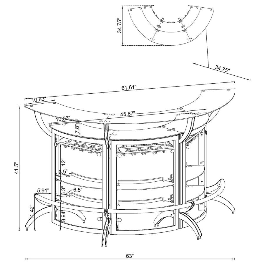 Dallas 2-shelf Curved Home Bar Smoke and Black Glass