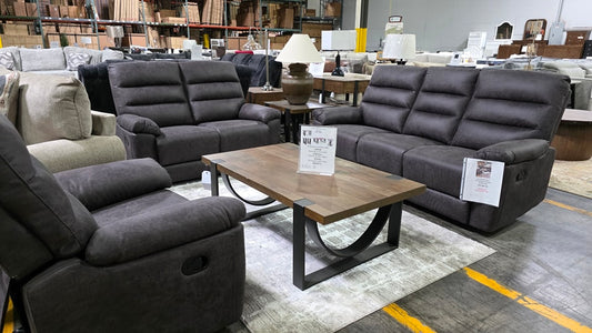 51358 Charcoal Reclining Sofa-Loveseat-Reclining Chair