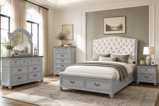 SH2318 Queen-King Bed-Dresser-Mirror-Chest-Nightstand