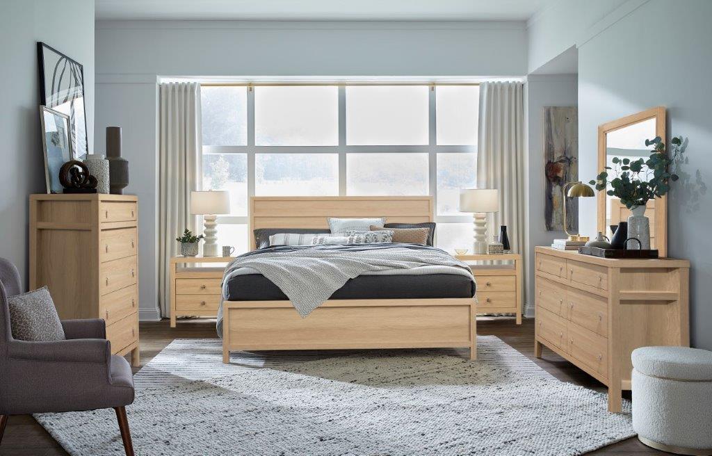 modern nightstands and dresser set Merrifield Sandstone Bed-Dresser-Mirror-Chest & Nightstands – Midwest  Furniture Liquidators