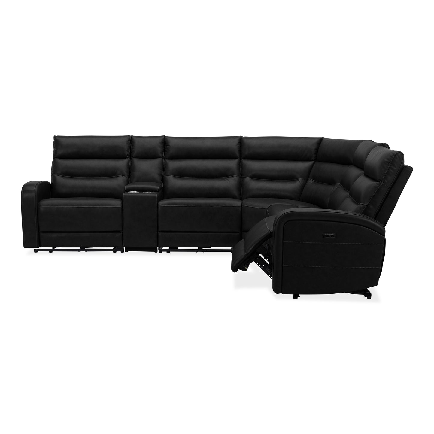 Ebony 6pc Black Leather sectional Dual Power