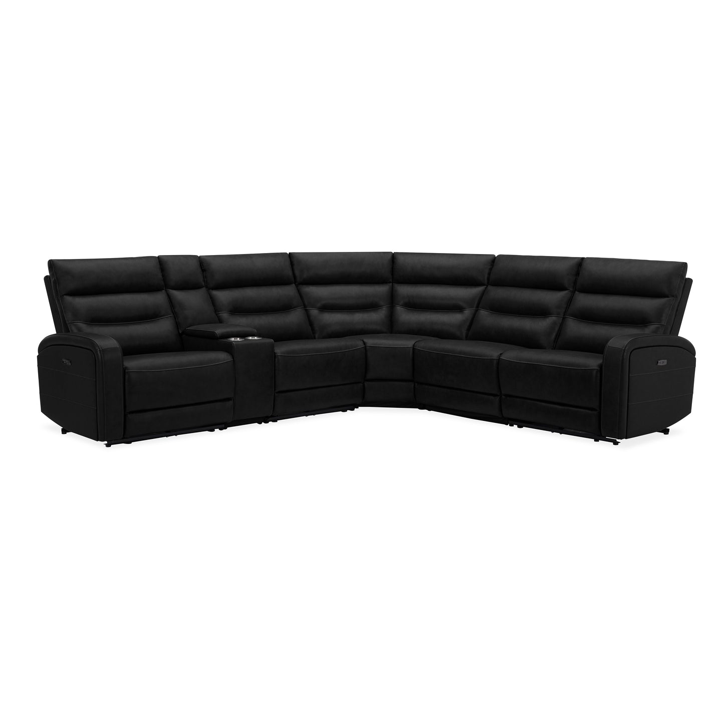 Ebony 6pc Black Leather sectional Dual Power