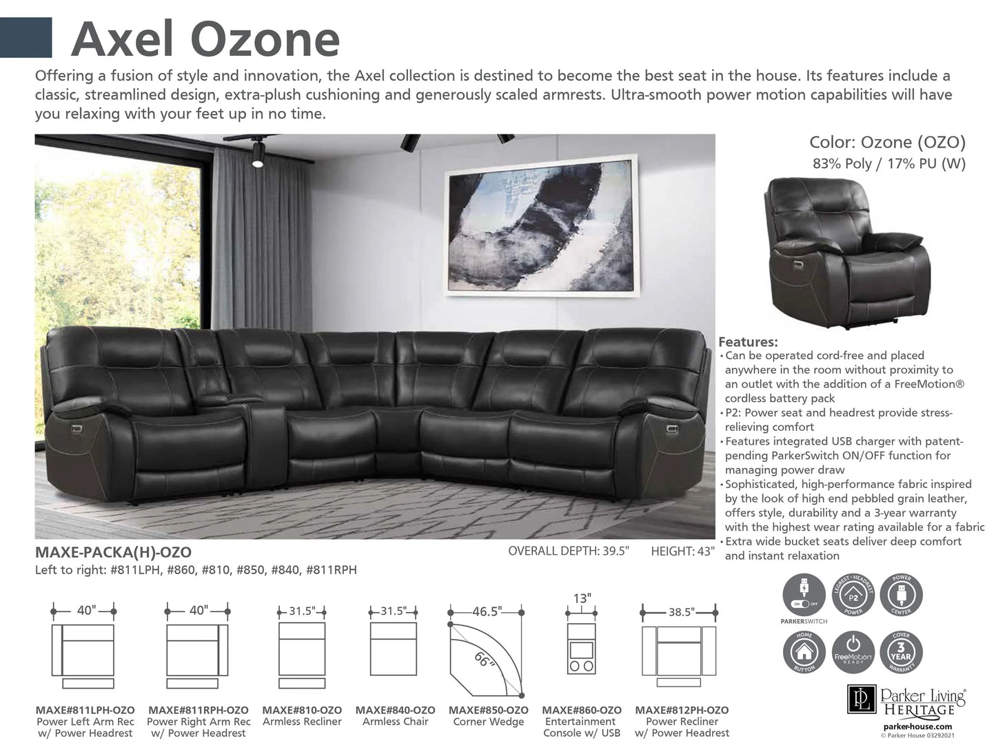 Axel Ozone 6pc Power Sectional