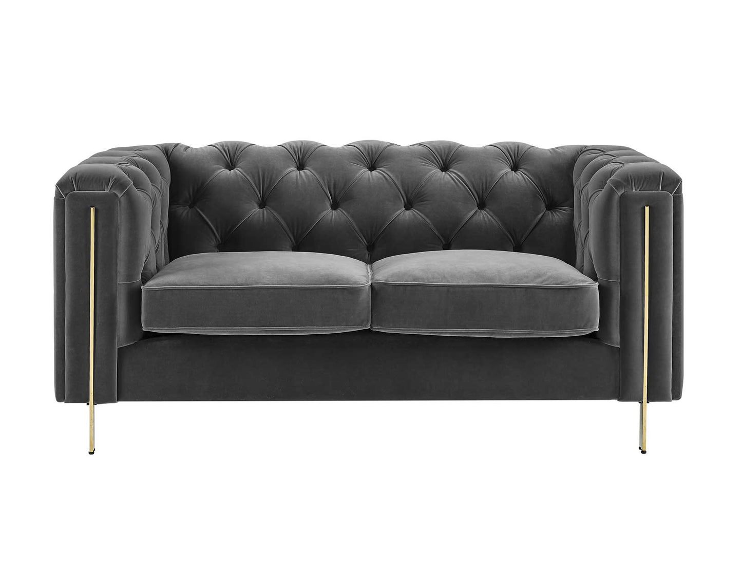 Charlene Gray Velvet Button Tufted Rolled Arm Chesterfield Sofa