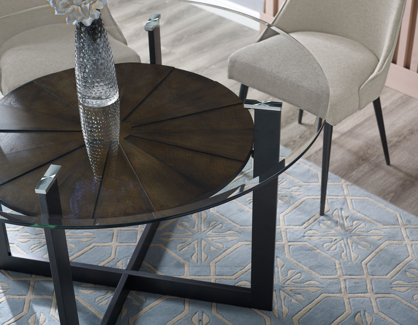 Olsen 5pc Glass Top Table & Upholstered Chairs