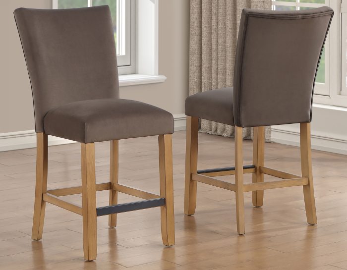 Artemis 5-Piece 54″ Square White Marble Counter Table, Sand Finish w/ Brown Velvet Counter Chairs