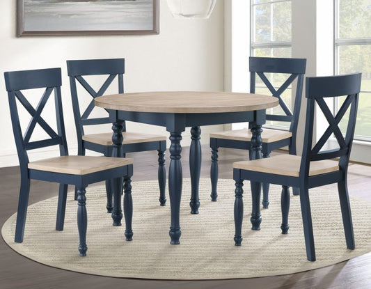 Darcy 42″ Round Dinning Table & Chairs, Midnight Blue and Natural Finish