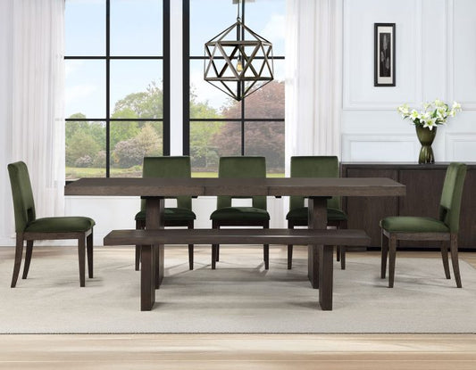 Evan 78-96-inch Table with Green Velvet Chairs