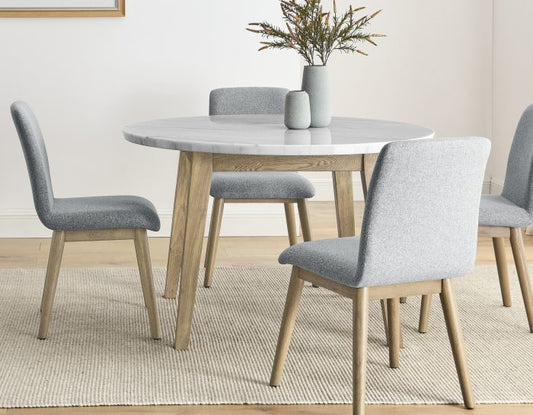 Vida 48″ Round White Marble Dining Table & Chairs