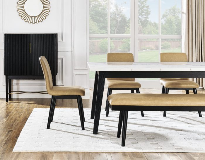 Vida 6-Piece White Marble Dining Table-Chairs & Server