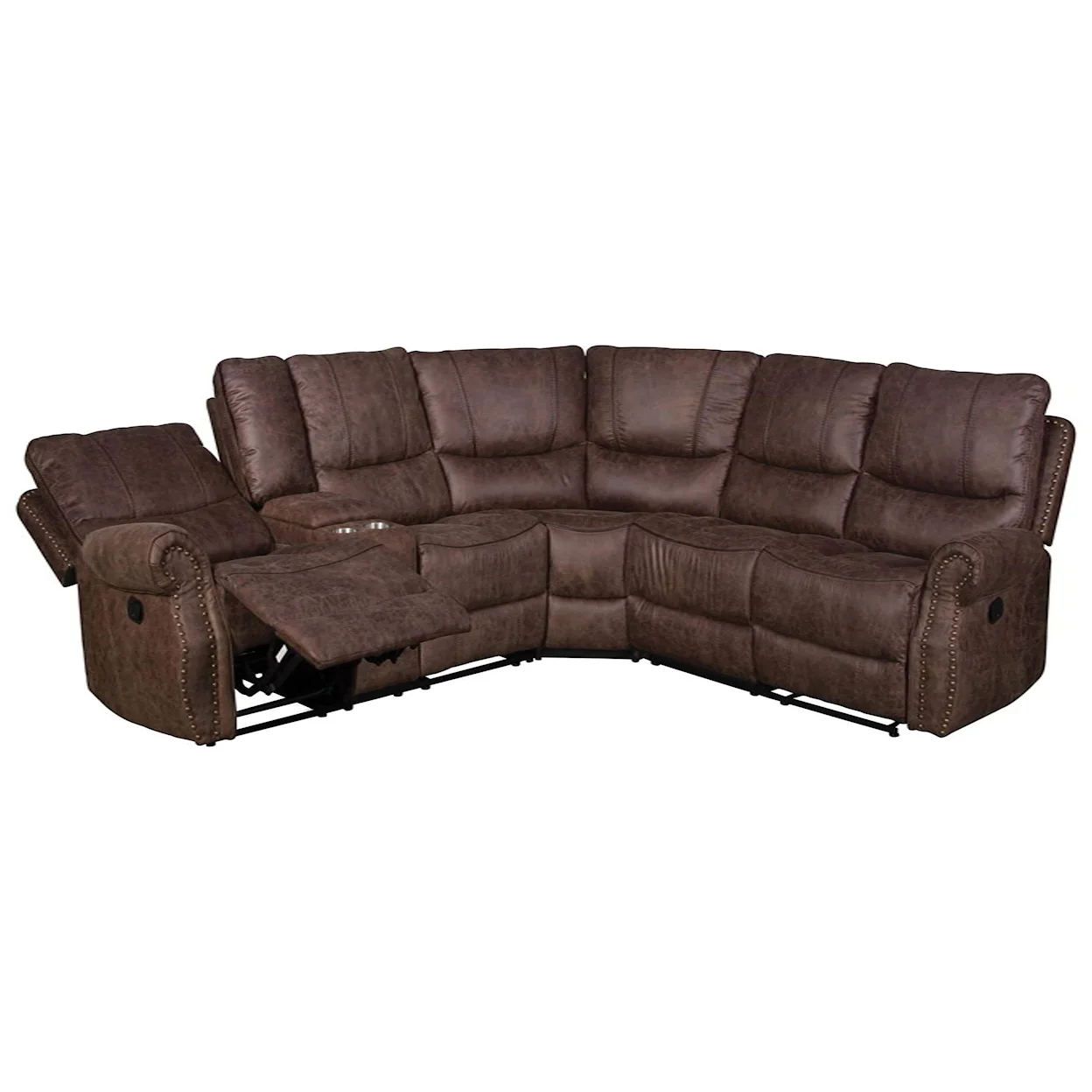 Tobacco 3pc Manual Reclining Sectional with Nail Heads