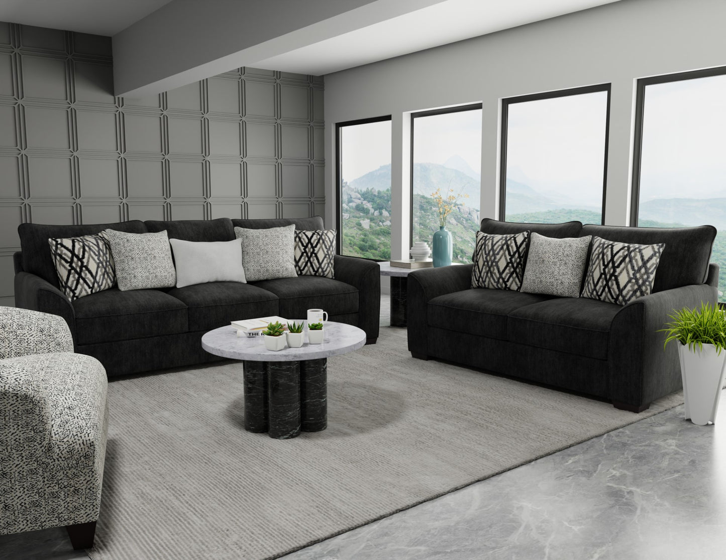 Destiny Coal Sofa, Loveseat & Accent Chair