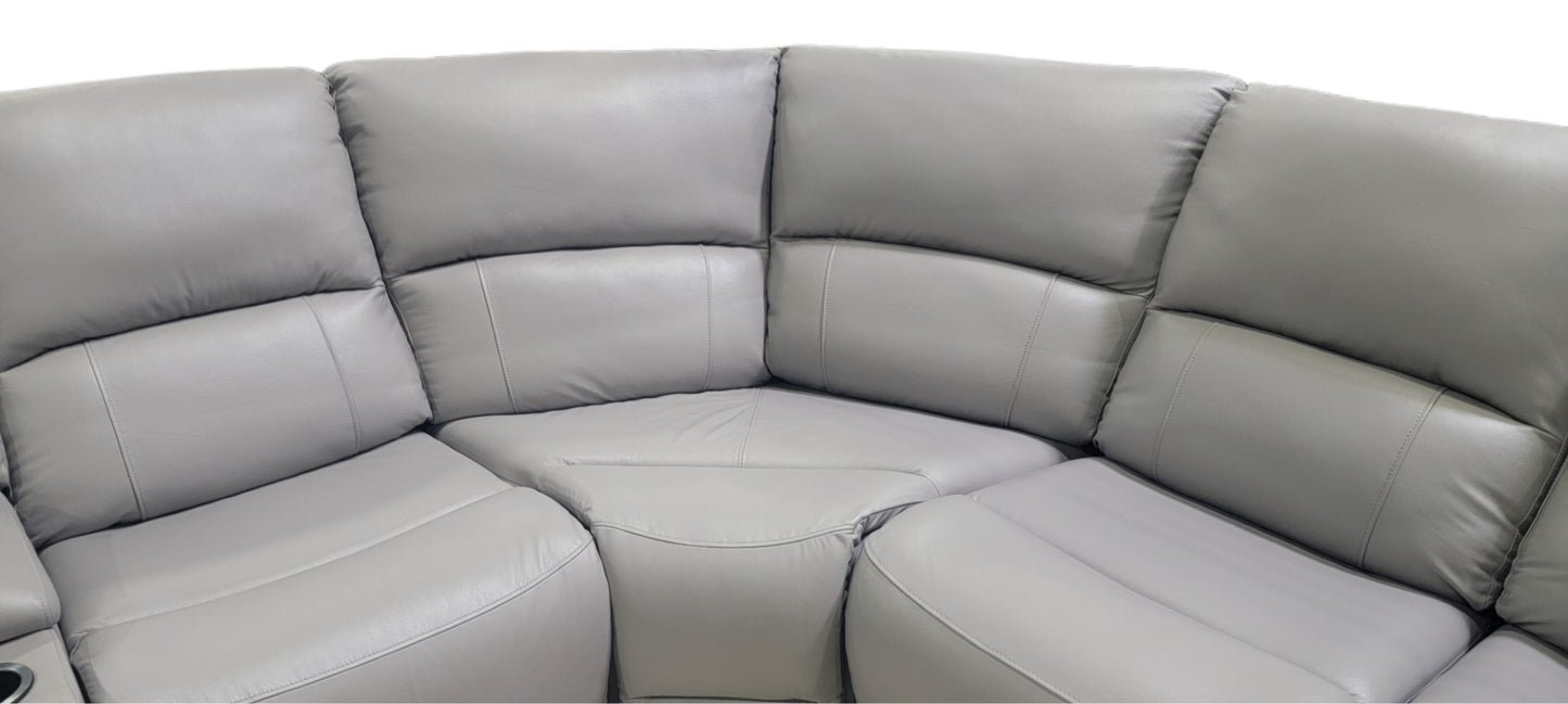 Power Grey Leather Reclining Sectional