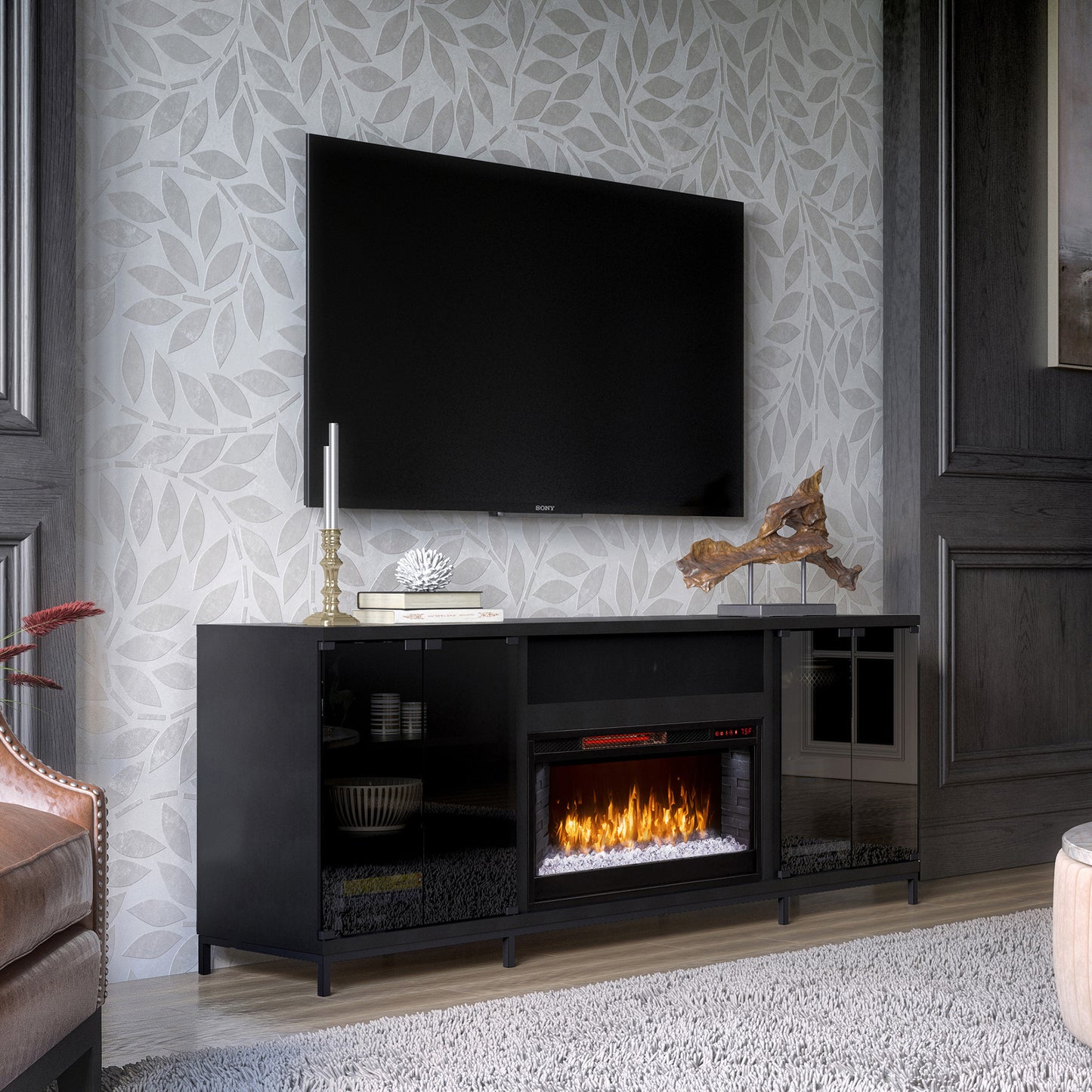 Greentouch Fullerton 70 in Electric Fireplace With Bluetooth Sound System