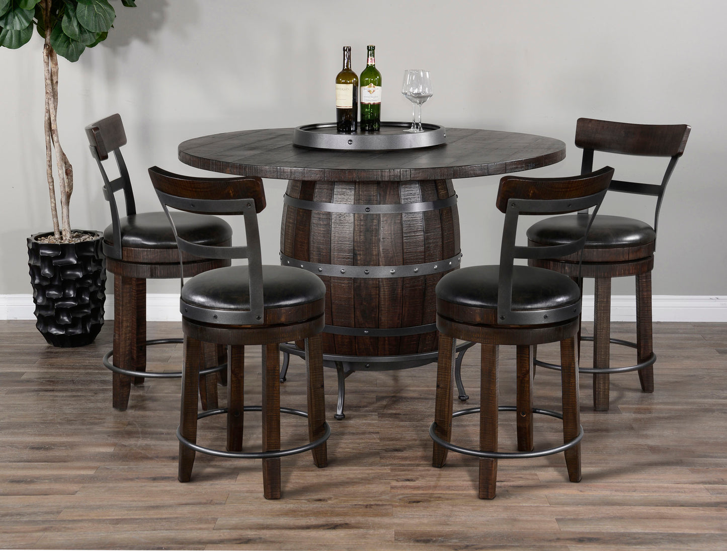 Round Pub Table w/ Wine Barrel Base