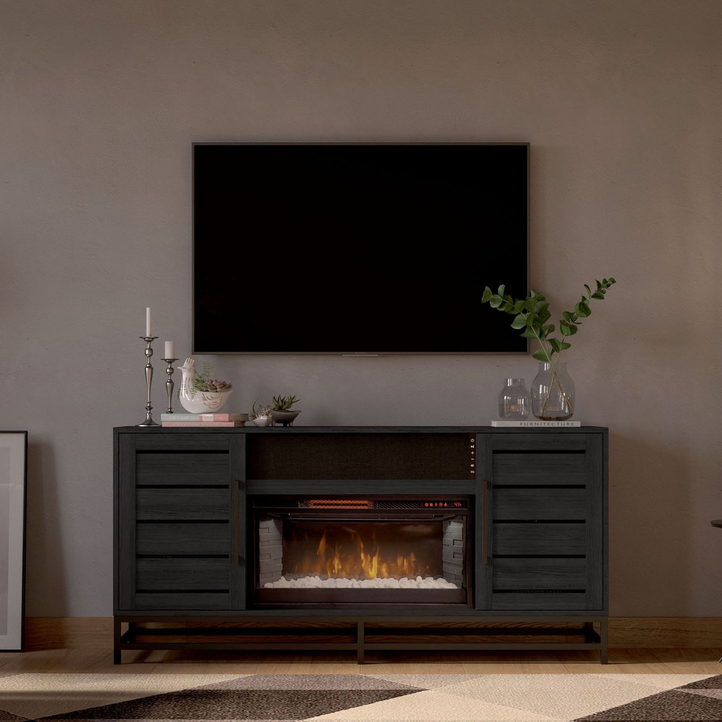 Lovell 60 in Media Fireplace With Bluetooth Sound System