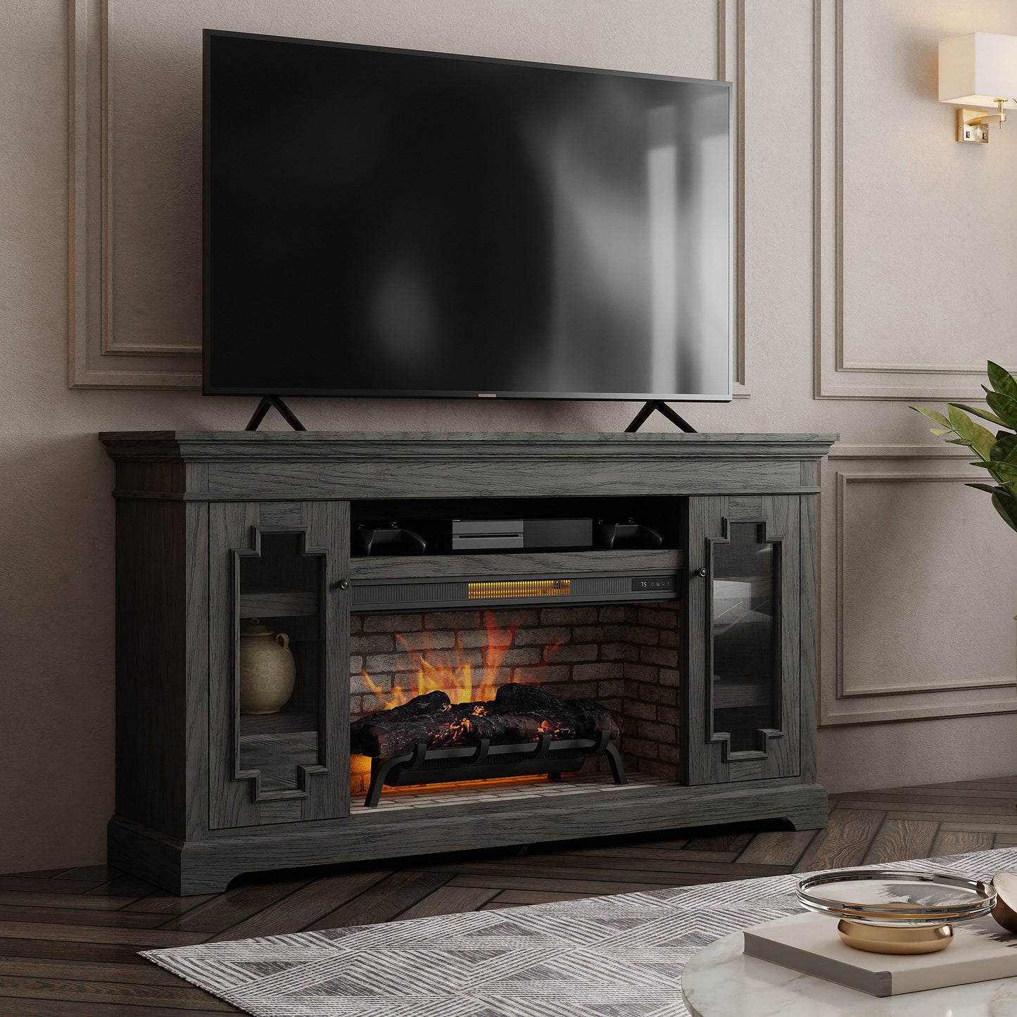 Dillon 70 in Electric Fireplace Tv Stand In Cashmere