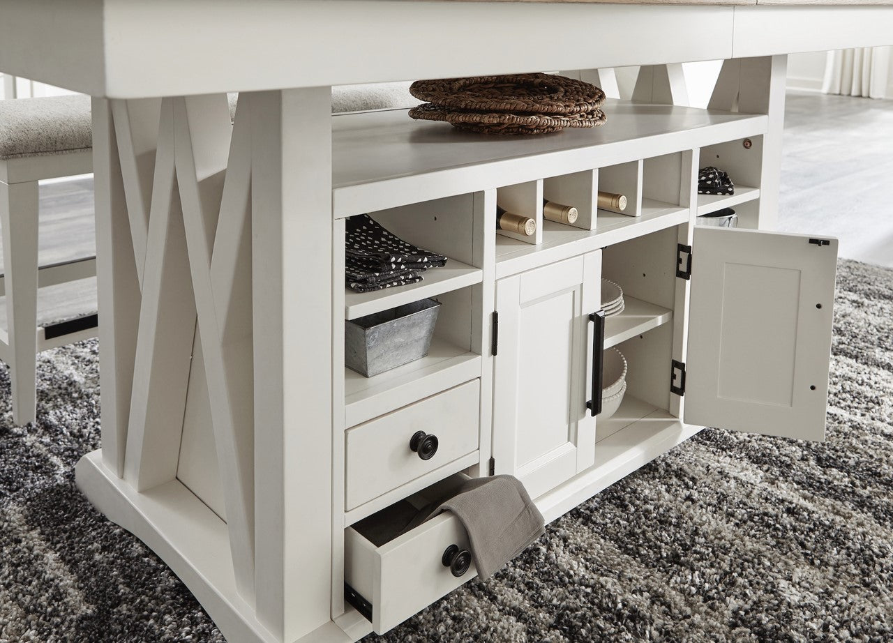 Dame Island Counter Table, Counter Height Chairs & Bench