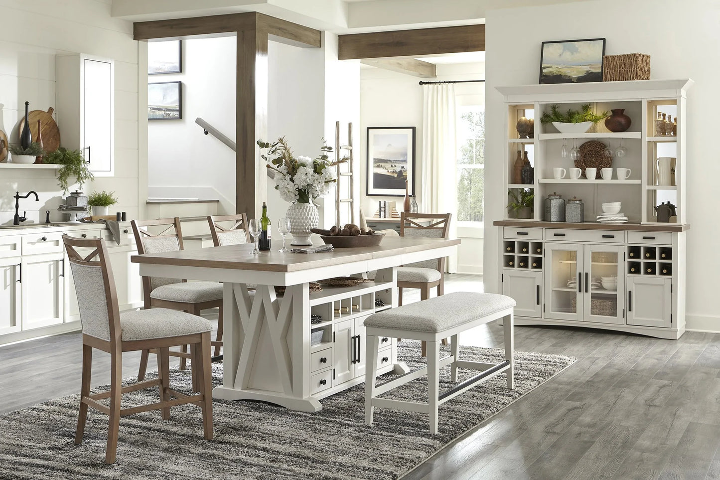 Dame Island Counter Table, Counter Height Chairs & Bench