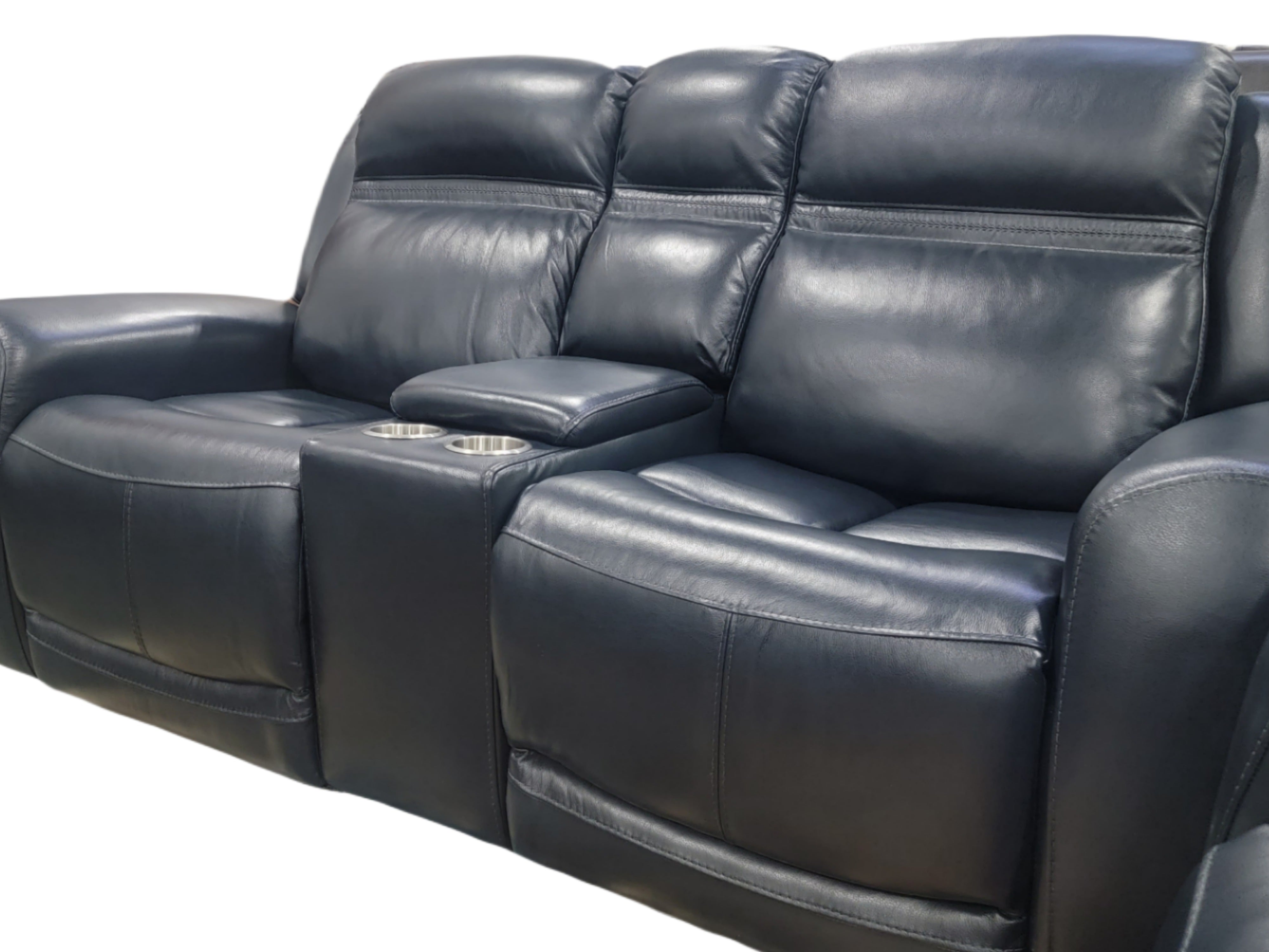 Blue Top Grain Leather Dual Power Sofa & Loveseat Midwest Furniture