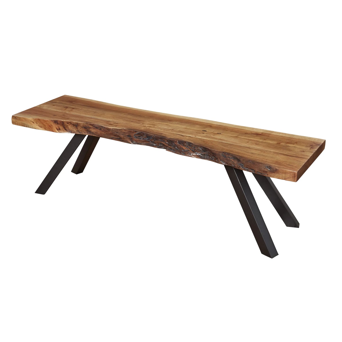 Reese Live Edge Solid Wood Metal Leg Dining Bench In Natural Acacia