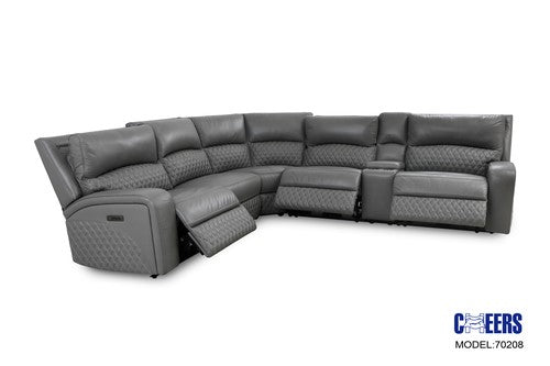 Grey Top Grain Leather Dual Power Recliner Available in Gray & Merlot
