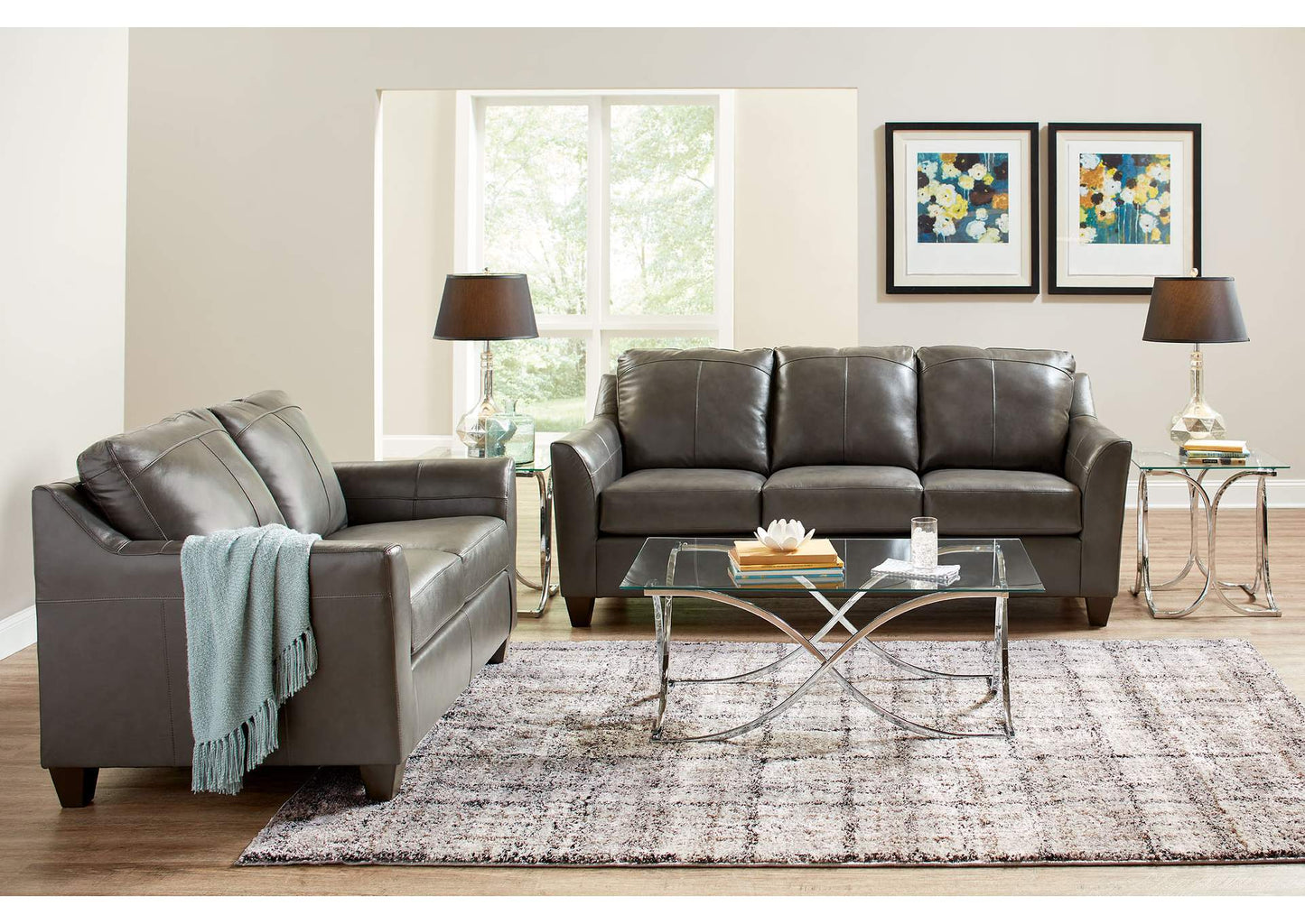 Dundee Fog Leather Sofa & Loveseat