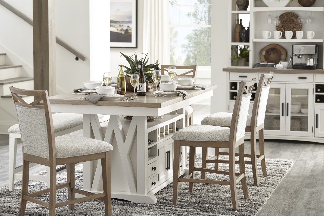 Dame Island Counter Table, Counter Height Chairs & Bench