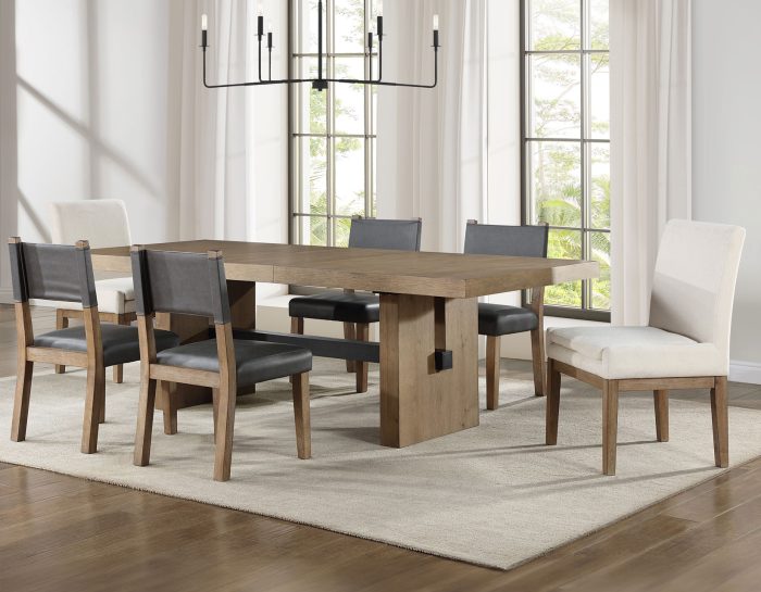 Aubrey Waxed Driftwood Dining Table & Chairs (78-96" Table Top w/18-inch Leaf)