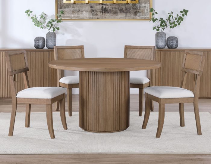 Colvin 52-inch Round Dining Table & Chairs, Brown