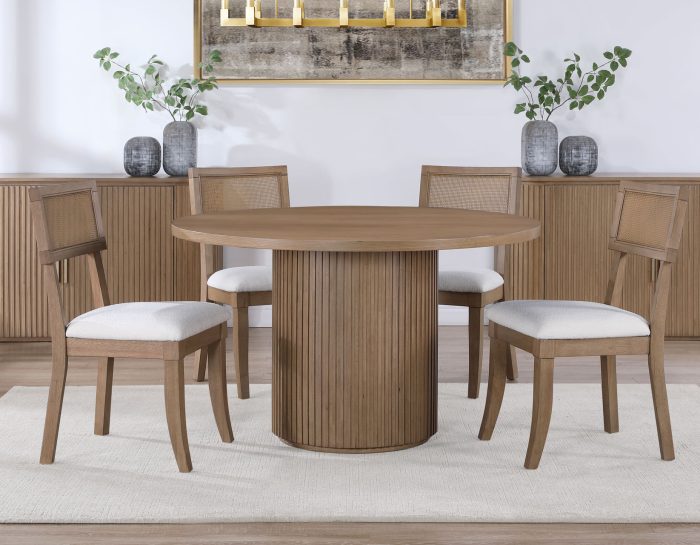 Colvin 52-inch Round Dining Table & Chairs, Brown