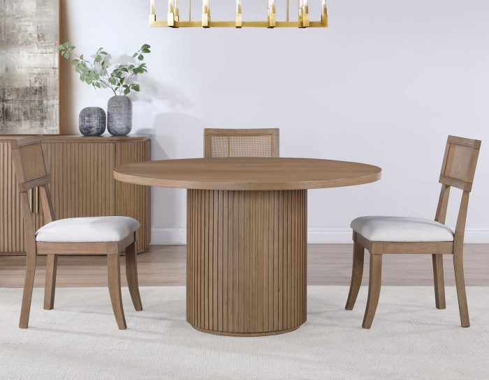 Colvin 52-inch Round Dining Table & Chairs, Brown