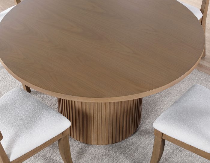 Colvin 52-inch Round Dining Table & Chairs, Brown