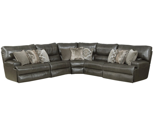 Como 5 Piece Leather Power Reclining Sectional (STEEL)