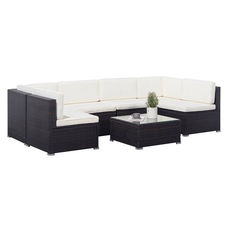 Venice 6-piece Classic Outdoor Wicker Sectional Sofa in Black with Seat and Back Cushion