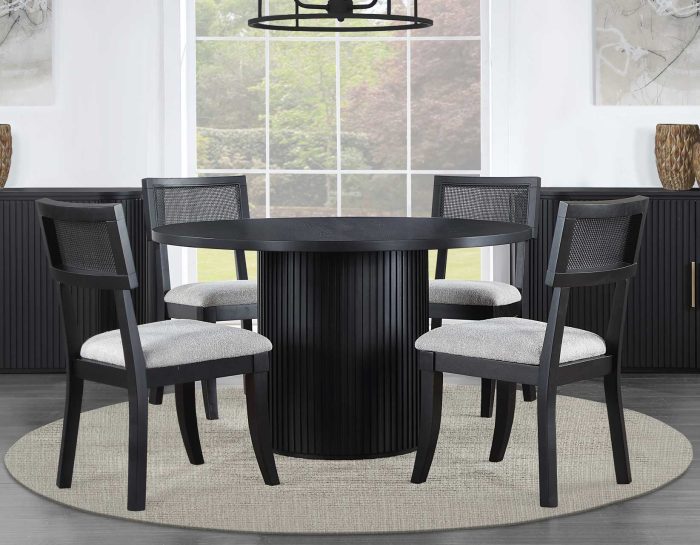 Colvin 52 inch Round Dining Table & Chairs, Black