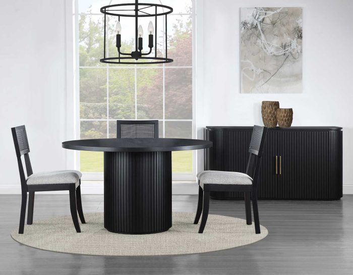Colvin 52 inch Round Dining Table & Chairs, Black