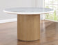 Colvin 52″ Round White Marble Dining Table & 4 Chairs, Toffee Finish