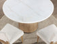 Colvin 52″ Round White Marble Dining Table & 4 Chairs, Toffee Finish