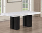 Artemis 5 Piece 70″ Rect White Marble Table, Black Finish w/4 Black Vegan Leather Chairs