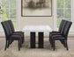 Artemis 5 Piece 70″ Rect White Marble Table, Black Finish w/4 Black Vegan Leather Chairs